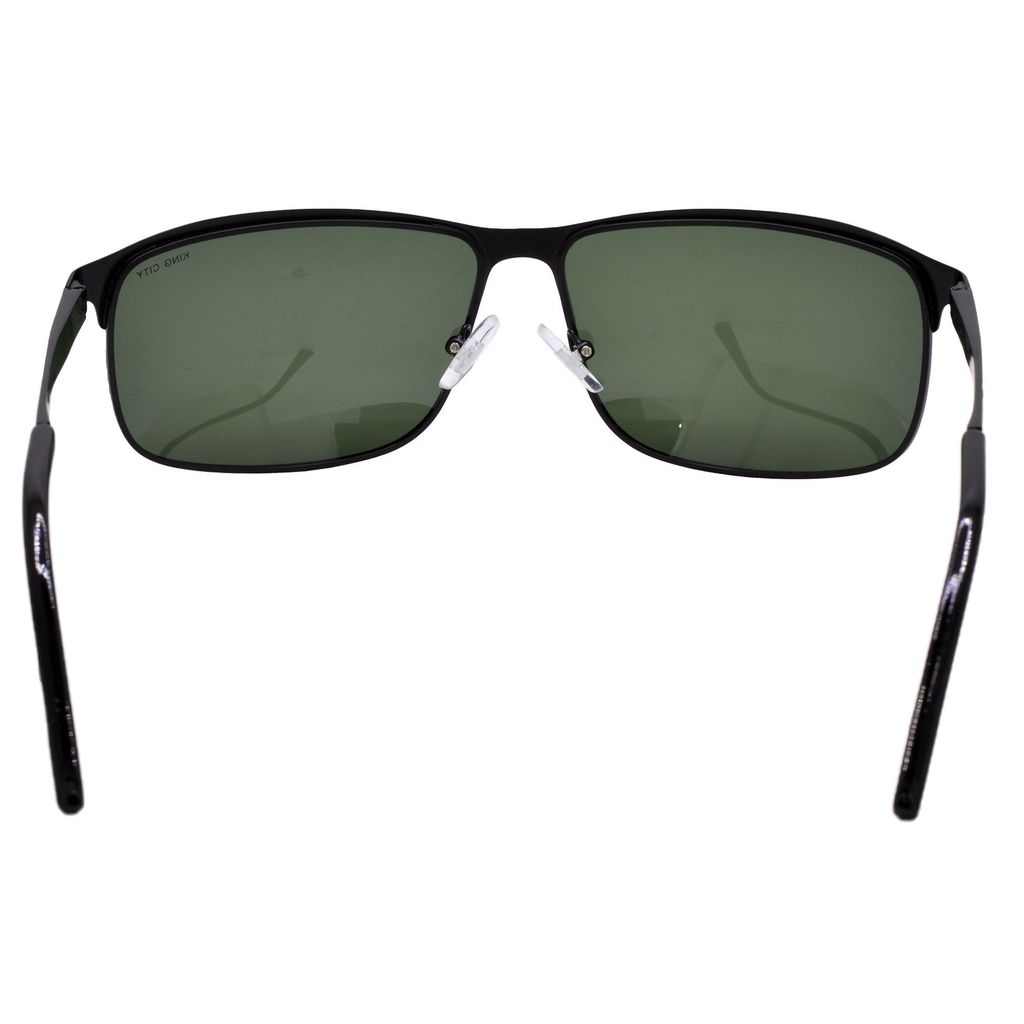 Stylish Wrap-around Full-Frame Metal Polarized Sunglasses for Men and Women | Green Lens and Black Frame | HRS-KC1002-BK-GRN-P