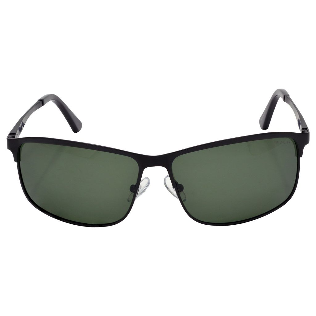 Stylish Wrap-around Full-Frame Metal Polarized Sunglasses for Men and Women | Green Lens and Black Frame | HRS-KC1002-BK-GRN-P