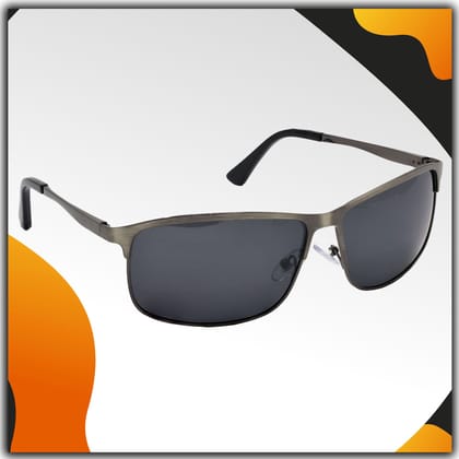 Stylish Wrap-around Full-Frame Metal Polarized Sunglasses for Men and Women | Black Lens and Steel Grey Frame | HRS-KC1002-LGRY-GRN-P