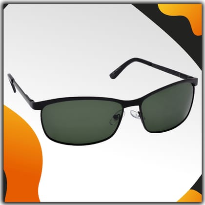 Stylish Wrap-around Full-Frame Metal Polarized Sunglasses for Men and Women | Green Lens and Black Frame | HRS-KC1003-BK-GRN-P