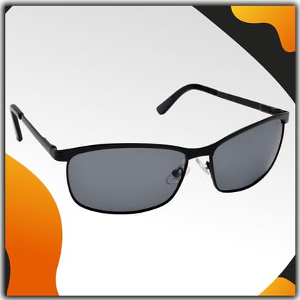 Stylish Wrap-around Full-Frame Metal Polarized Sunglasses for Men and Women | Black Lens and Black Frame | HRS-KC1003-BK-BK-P