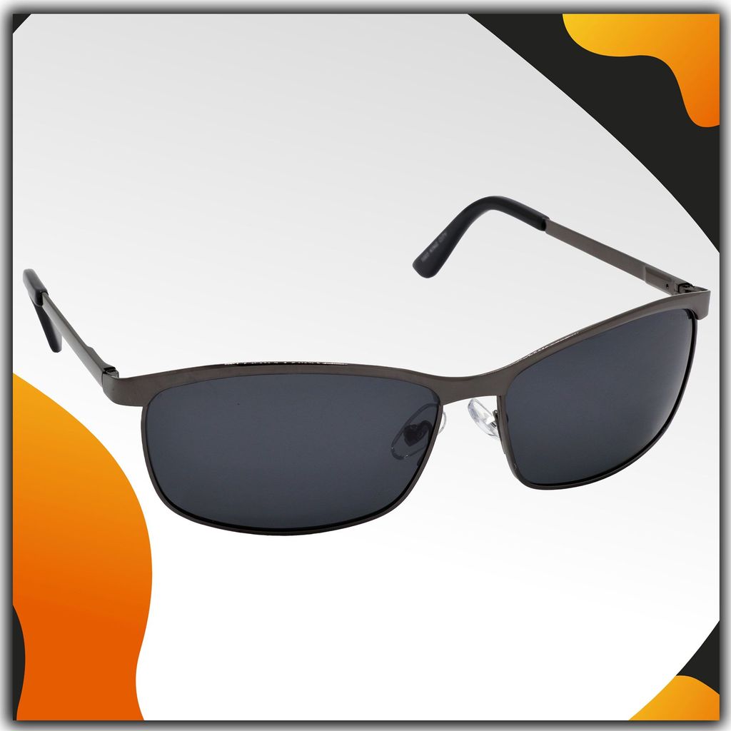 Stylish Wrap-around Full-Frame Metal Polarized Sunglasses for Men and Women | Black Lens and Grey Frame | HRS-KC1003-GRY-BK-P - Sunglasses | Buy online on ZillyBuy