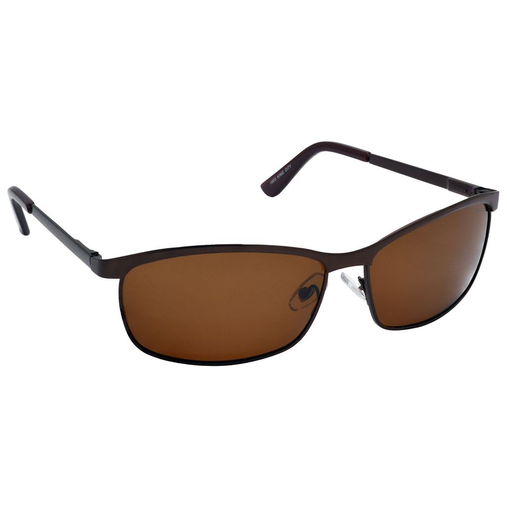 Stylish Wrap-around Full-Frame Metal Polarized Sunglasses for Men and Women | Brown Lens and Brown Frame | HRS-KC1003-BWN-BWN-P