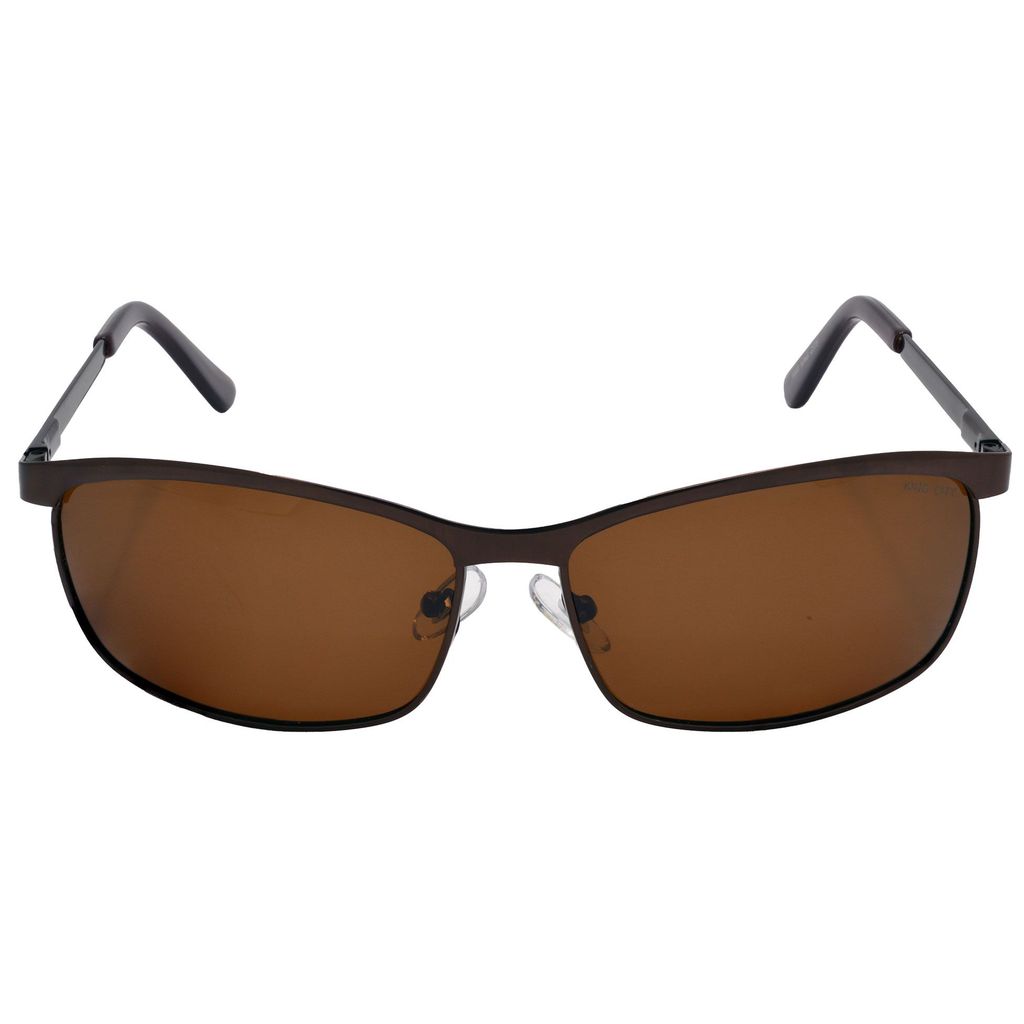 Stylish Wrap-around Full-Frame Metal Polarized Sunglasses for Men and Women | Brown Lens and Brown Frame | HRS-KC1003-BWN-BWN-P