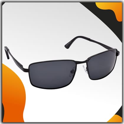 Stylish Wrap-around Full-Frame Metal Polarized Sunglasses for Men and Women | Black Lens and Black Frame | HRS-KC1004-BK-BK-P