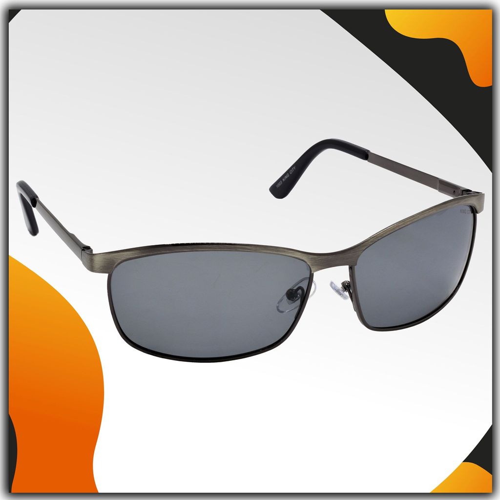 Stylish Wrap-around Full-Frame Metal Polarized Sunglasses for Men and Women | Black Lens and Steel Grey Frame | HRS-KC1003-LGRY-BK-P - Sunglasses | Buy online on ZillyBuy