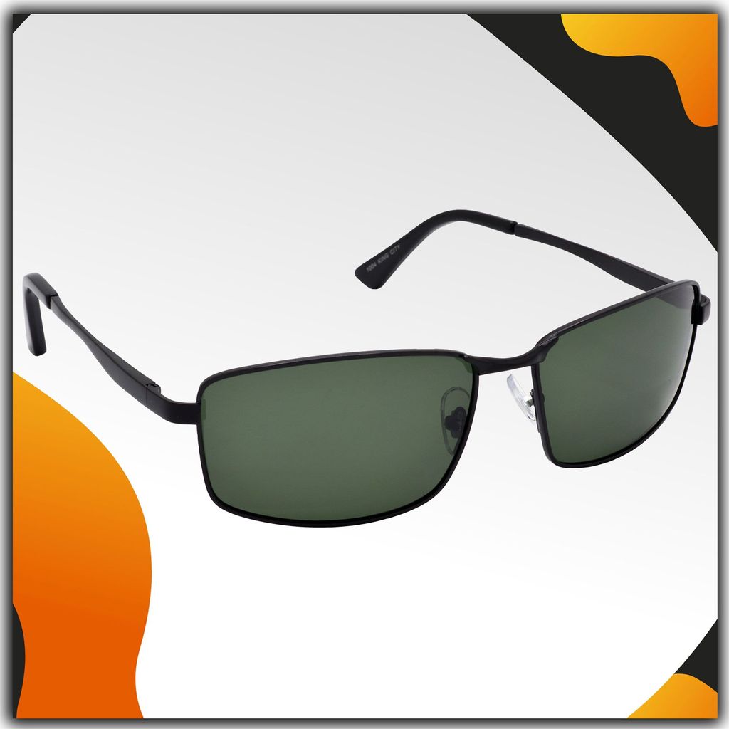 Stylish Wrap-around Full-Frame Metal Polarized Sunglasses for Men and Women | Green Lens and Black Frame | HRS-KC1004-BK-GRN-P - Sunglasses | Buy online on ZillyBuy