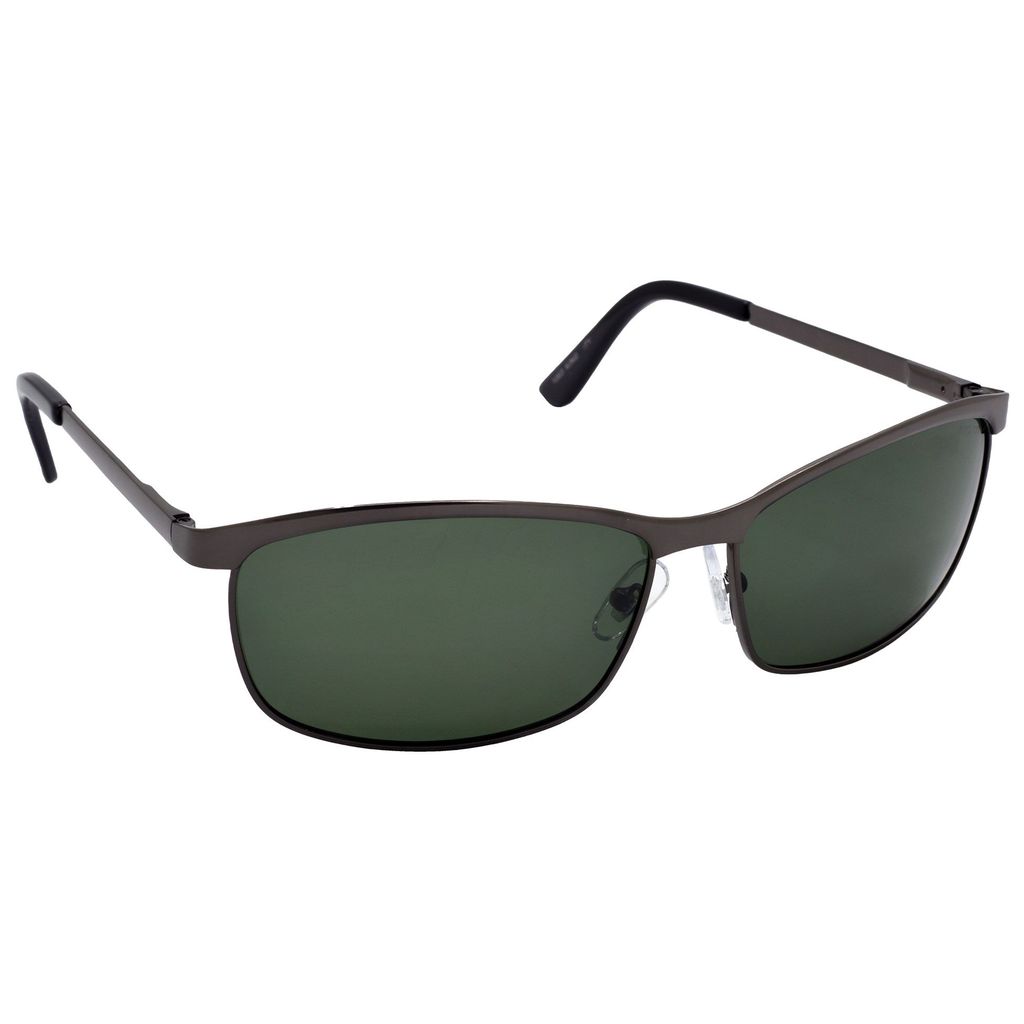 Stylish Wrap-around Full-Frame Metal Polarized Sunglasses for Men and Women | Green Lens and Grey Frame | HRS-KC1003-GRY-GRN-P