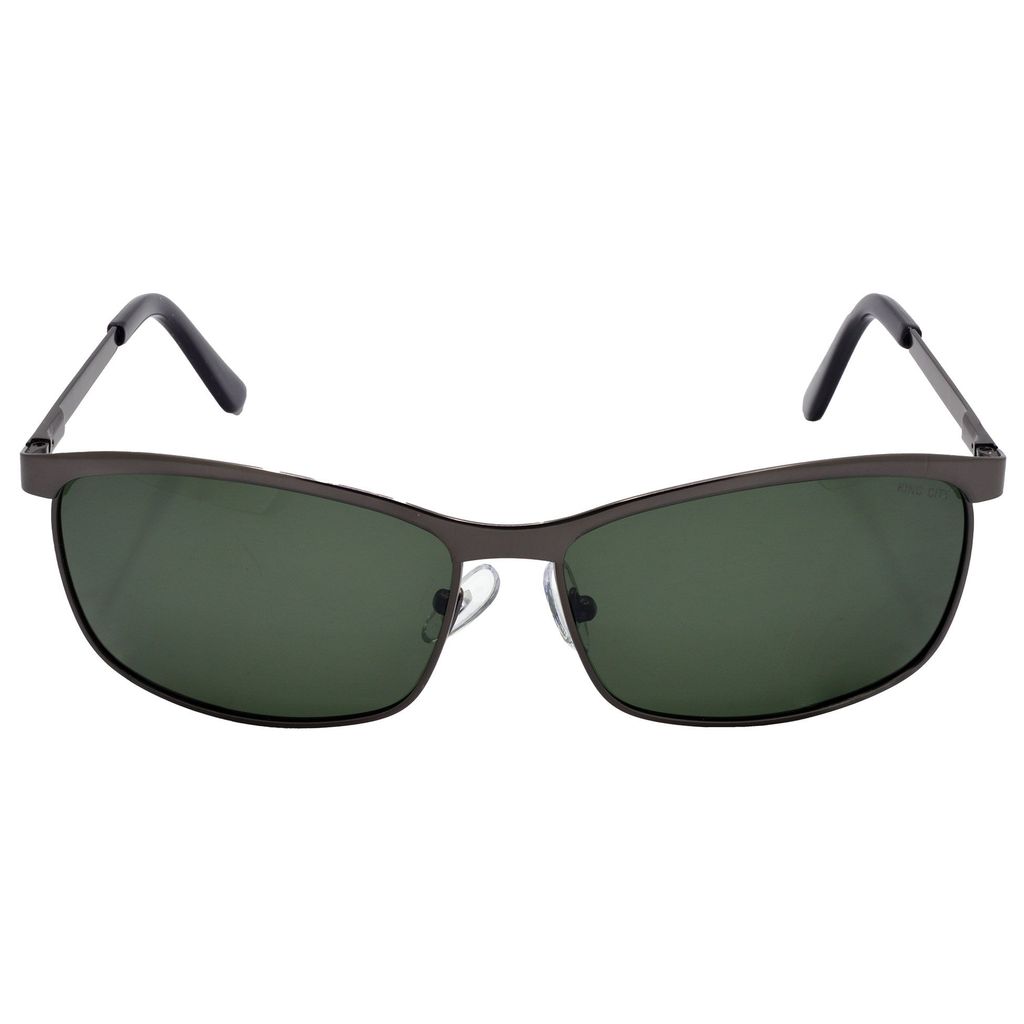 Stylish Wrap-around Full-Frame Metal Polarized Sunglasses for Men and Women | Green Lens and Grey Frame | HRS-KC1003-GRY-GRN-P