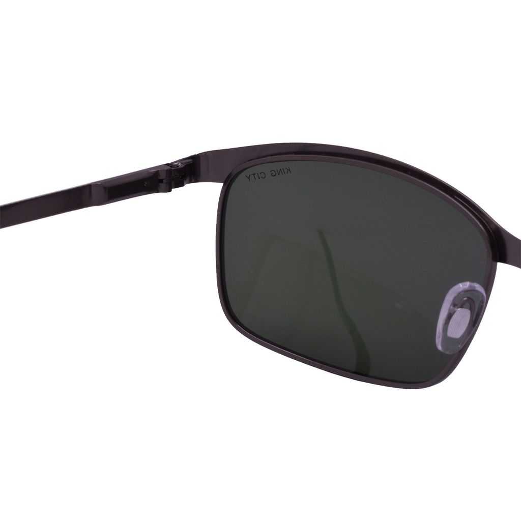 Stylish Wrap-around Full-Frame Metal Polarized Sunglasses for Men and Women | Green Lens and Grey Frame | HRS-KC1003-GRY-GRN-P