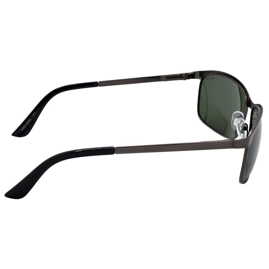 Stylish Wrap-around Full-Frame Metal Polarized Sunglasses for Men and Women | Green Lens and Grey Frame | HRS-KC1003-GRY-GRN-P