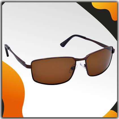 Stylish Wrap-around Full-Frame Metal Polarized Sunglasses for Men and Women | Brown Lens and Brown Frame | HRS-KC1004-BWN-BWN-P