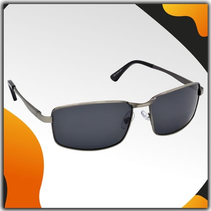 Stylish Wrap-around Full-Frame Metal Polarized Sunglasses for Men and Women | Black Lens and Steel Grey Frame | HRS-KC1004-LGRY-BK-P