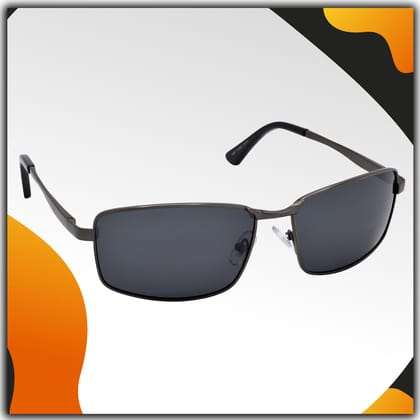Stylish Wrap-around Full-Frame Metal Polarized Sunglasses for Men and Women | Black Lens and Grey Frame | HRS-KC1004-GRY-BK-P