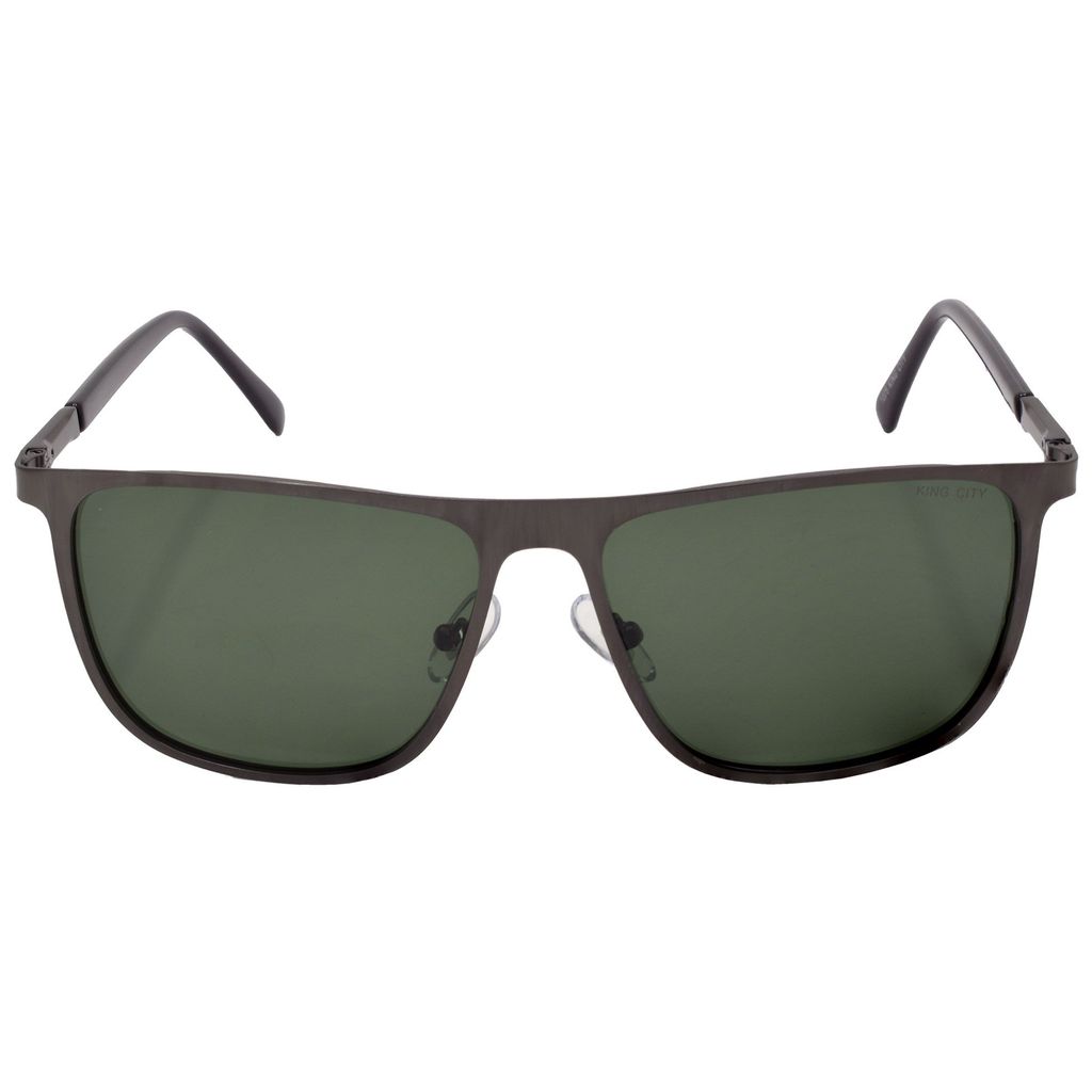Stylish Pilot Full-Frame Metal Polarized Sunglasses for Men and Women | Green Lens and Grey Frame | HRS-KC1005-GRY-GRN-P