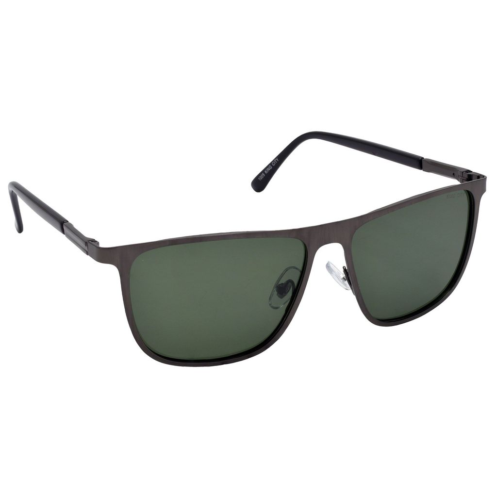 Stylish Pilot Full-Frame Metal Polarized Sunglasses for Men and Women | Green Lens and Grey Frame | HRS-KC1005-GRY-GRN-P