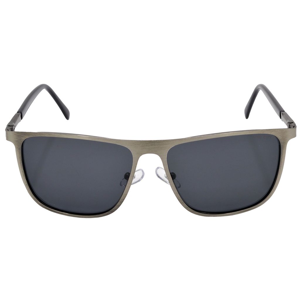 Stylish Pilot Full-Frame Metal Polarized Sunglasses for Men and Women | Black Lens and Steel Grey Frame | HRS-KC1005-LGRY-BK-P