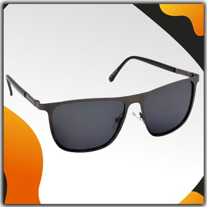 Stylish Pilot Full-Frame Metal Polarized Sunglasses for Men and Women | Black Lens and Grey Frame | HRS-KC1005-GRY-BK-P