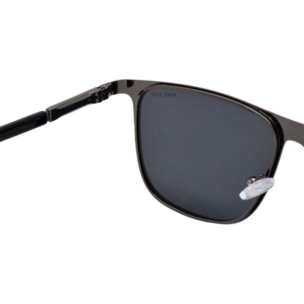 Stylish Pilot Full-Frame Metal Polarized Sunglasses for Men and Women | Black Lens and Steel Grey Frame | HRS-KC1005-LGRY-BK-P