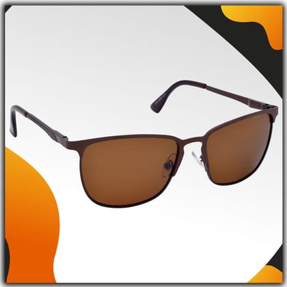 Stylish Retro Square Full-Frame Metal Polarized Sunglasses for Men and Women | Brown Lens and Brown Frame | HRS-KC1006-BWN-BWN-P