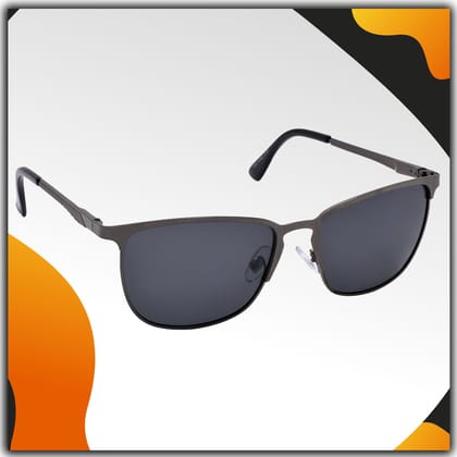 Stylish Retro Square Full-Frame Metal Polarized Sunglasses for Men and Women | Black Lens and Grey Frame | HRS-KC1006-GRY-BK-P