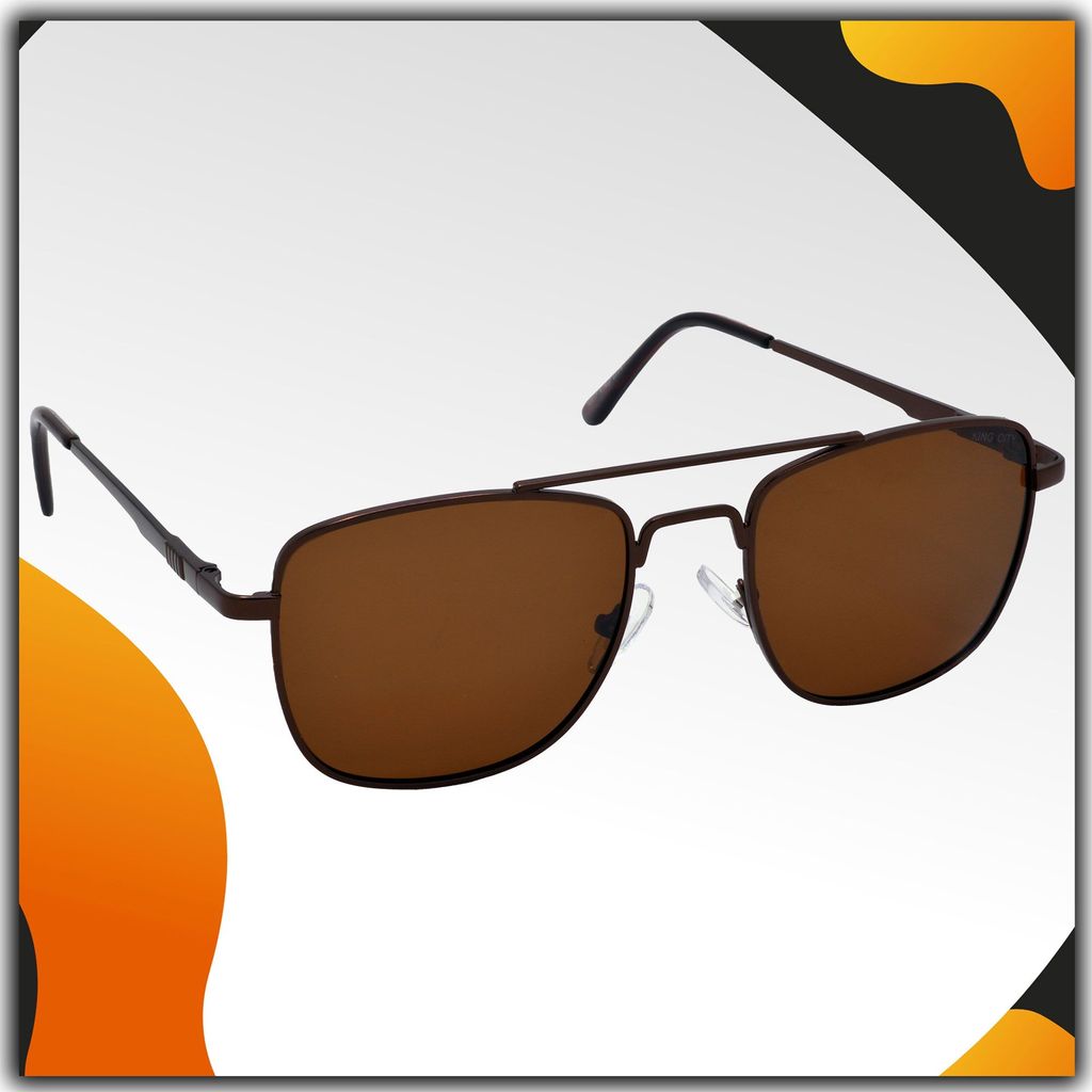 Stylish Rectangular Pilot Full-Frame Metal Polarized Sunglasses for Men and Women | Brown Lens and Brown Frame | HRS-KC1007-BWN-BWN-P - Sunglasses | Buy online on ZillyBuy