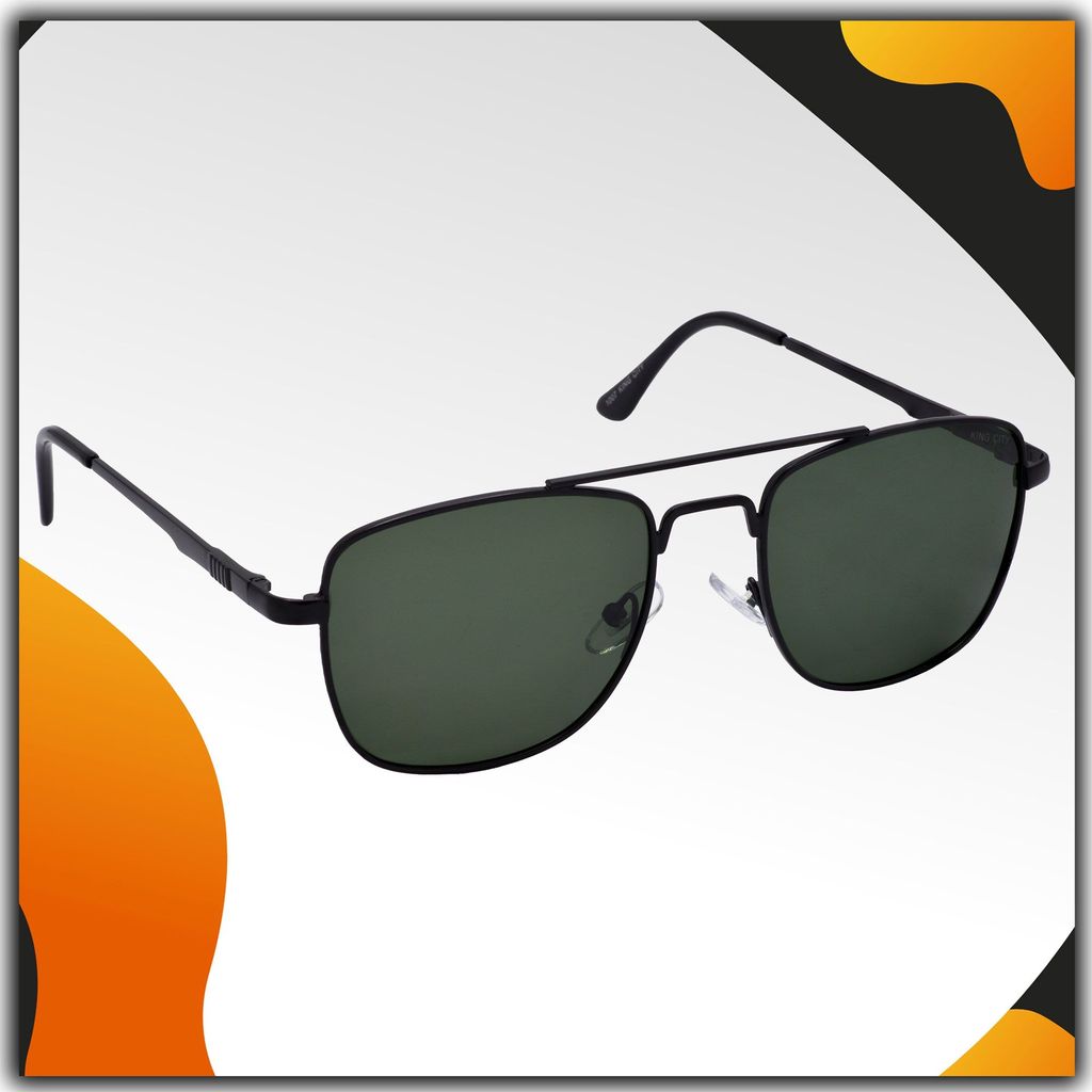 Stylish Rectangular Pilot Full-Frame Metal Polarized Sunglasses for Men and Women | Green Lens and Black Frame | HRS-KC1007-BK-GRN-P - Sunglasses | Buy online on ZillyBuy