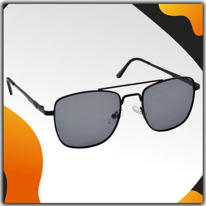 Stylish Rectangular Pilot Full-Frame Metal Polarized Sunglasses for Men and Women | Black Lens and Black Frame | HRS-KC1007-BK-BK-P