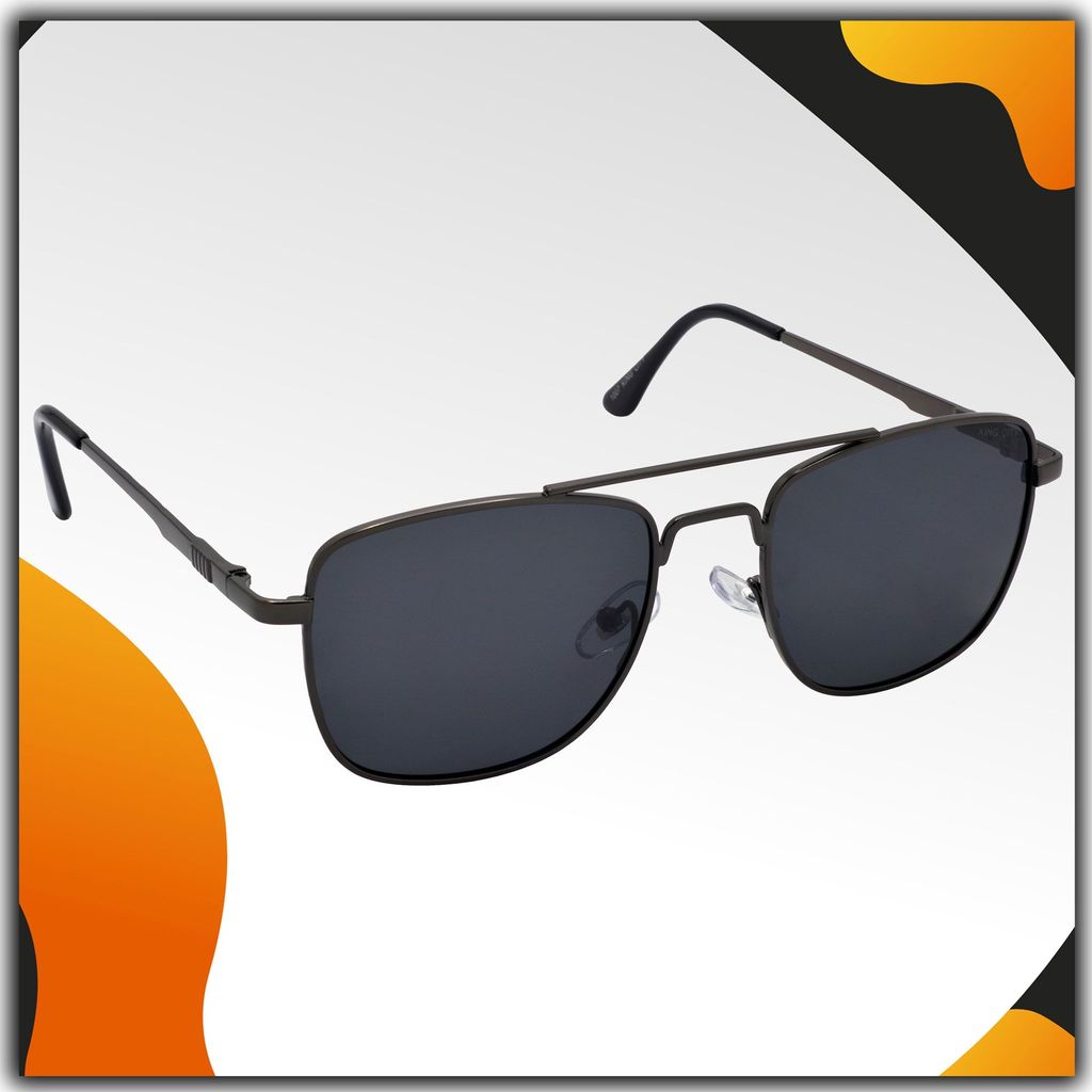 Stylish Rectangular Pilot Full-Frame Metal Polarized Sunglasses for Men and Women | Black Lens and Grey Frame | HRS-KC1007-GRY-BK-P - Sunglasses | Buy online on ZillyBuy