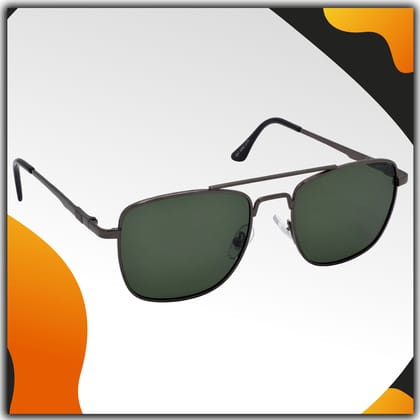 Stylish Rectangular Pilot Full-Frame Metal Polarized Sunglasses for Men and Women | Green Lens and Grey Frame | HRS-KC1007-GRY-GRN-P