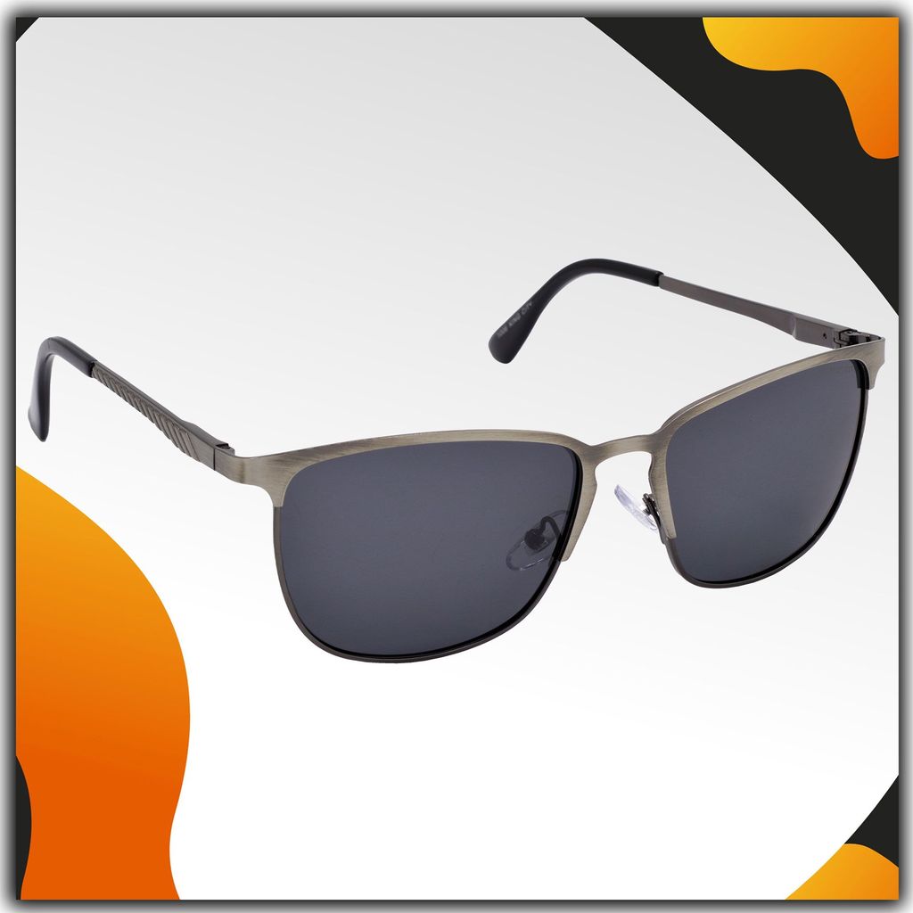 Stylish Retro Square Full-Frame Metal Polarized Sunglasses for Men and Women | Black Lens and Steel Grey Frame | HRS-KC1006-LGRY-BK-P - Sunglasses | Buy online on ZillyBuy