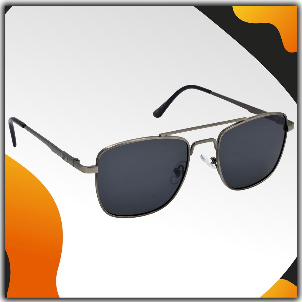 Stylish Rectangular Pilot Full-Frame Metal Polarized Sunglasses for Men and Women | Black Lens and Steel Grey Frame | HRS-KC1007-LGRY-BK-P - Sunglasses | Buy online on ZillyBuy