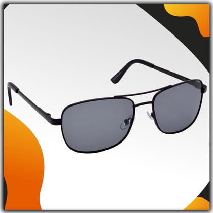 Stylish Rectangular Full-Frame Metal Polarized Sunglasses for Men and Women | Black Lens and Black Frame | HRS-KC1008-BK-BK-P