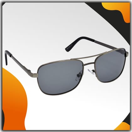 Stylish Rectangular Full-Frame Metal Polarized Sunglasses for Men and Women | Black Lens and Steel Grey Frame | HRS-KC1008-LGRY-BK-P
