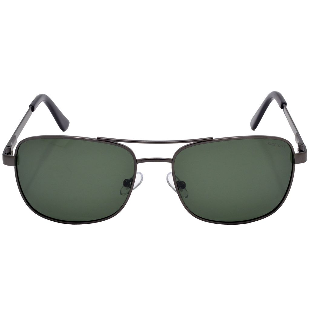 Stylish Rectangular Full-Frame Metal Polarized Sunglasses for Men and Women | Green Lens and Grey Frame | HRS-KC1008-GRY-GRN-P