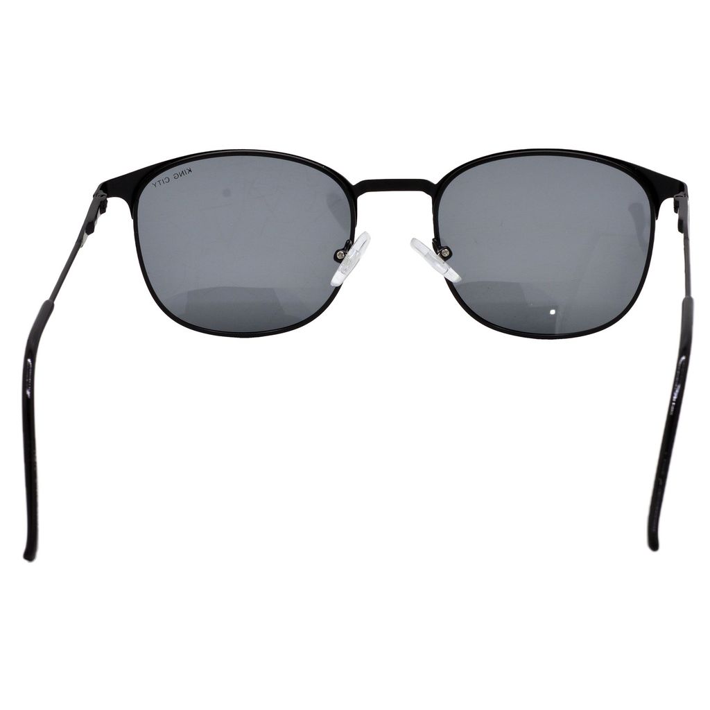 Stylish Clubmaster Oval Full-Frame Metal Polarized Sunglasses for Men and Women | Black Lens and Black Frame | HRS-KC1009-BK-BK-P