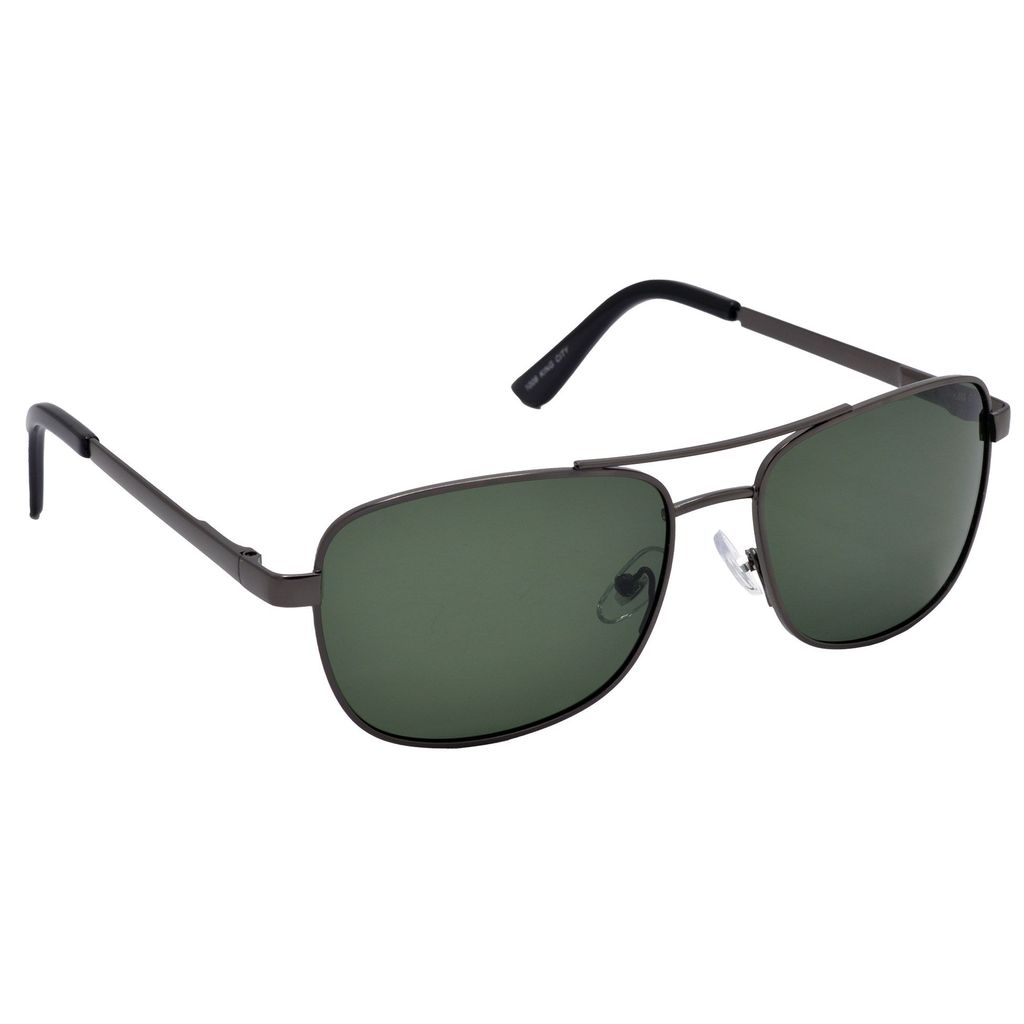 Stylish Rectangular Full-Frame Metal Polarized Sunglasses for Men and Women | Green Lens and Grey Frame | HRS-KC1008-GRY-GRN-P