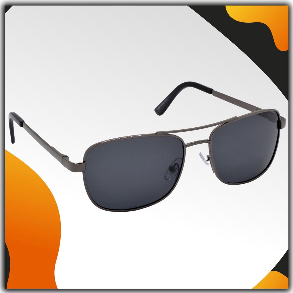 Stylish Rectangular Full-Frame Metal Polarized Sunglasses for Men and Women | Black Lens and Grey Frame | HRS-KC1008-GRY-BK-P - Sunglasses | Buy online on ZillyBuy