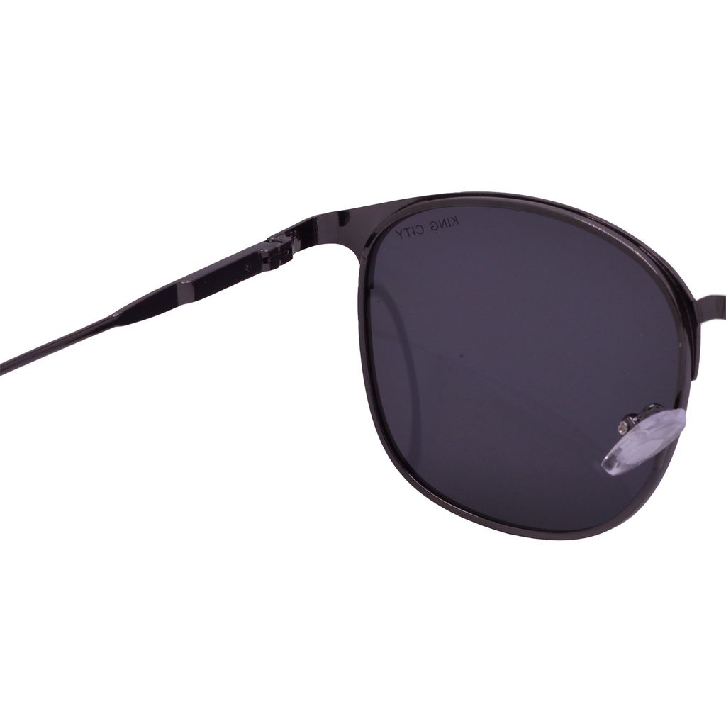 Stylish Clubmaster Oval Full-Frame Metal Polarized Sunglasses for Men and Women | Black Lens and Steel Grey Frame | HRS-KC1009-LGRY-BK-P