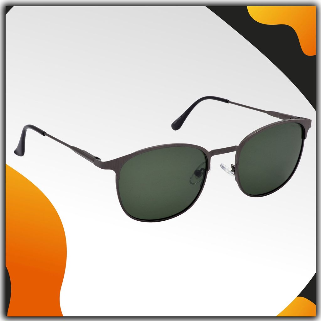 Stylish Clubmaster Oval Full-Frame Metal Polarized Sunglasses for Men and Women | Green Lens and Grey Frame | HRS-KC1009-GRY-GRN-P - Sunglasses | Buy online on ZillyBuy