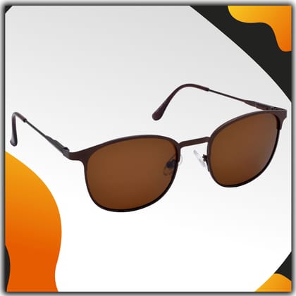 Stylish Clubmaster Oval Full-Frame Metal Polarized Sunglasses for Men and Women | Brown Lens and Brown Frame | HRS-KC1009-BWN-BWN-P