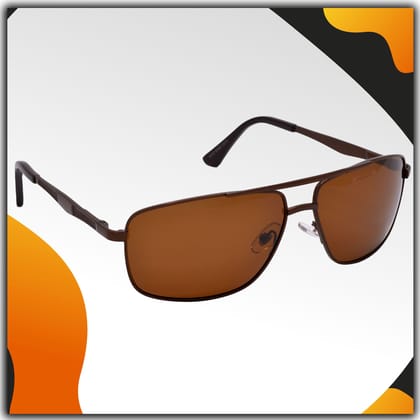 Stylish Wrap-around Full-Frame Metal Polarized Sunglasses for Men and Women | Brown Lens and Brown Frame | HRS-KC1010-BWN-BWN-P