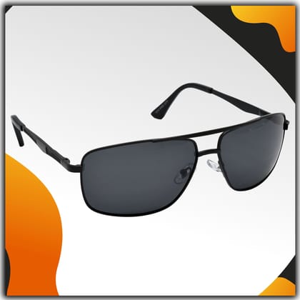 Stylish Wrap-around Full-Frame Metal Polarized Sunglasses for Men and Women | Black Lens and Black Frame | HRS-KC1010-BK-BK-P