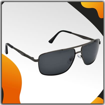 Stylish Wrap-around Full-Frame Metal Polarized Sunglasses for Men and Women | Black Lens and Grey Frame | HRS-KC1010-GRY-BK-P