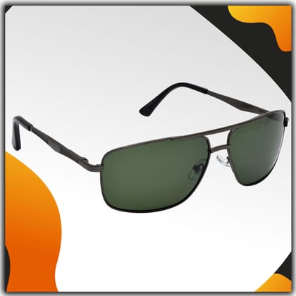 Stylish Wrap-around Full-Frame Metal Polarized Sunglasses for Men and Women | Green Lens and Grey Frame | HRS-KC1010-GRY-GRN-P