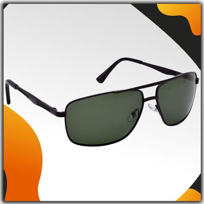 Stylish Wrap-around Full-Frame Metal Polarized Sunglasses for Men and Women | Green Lens and Black Frame | HRS-KC1010-BK-GRN-P