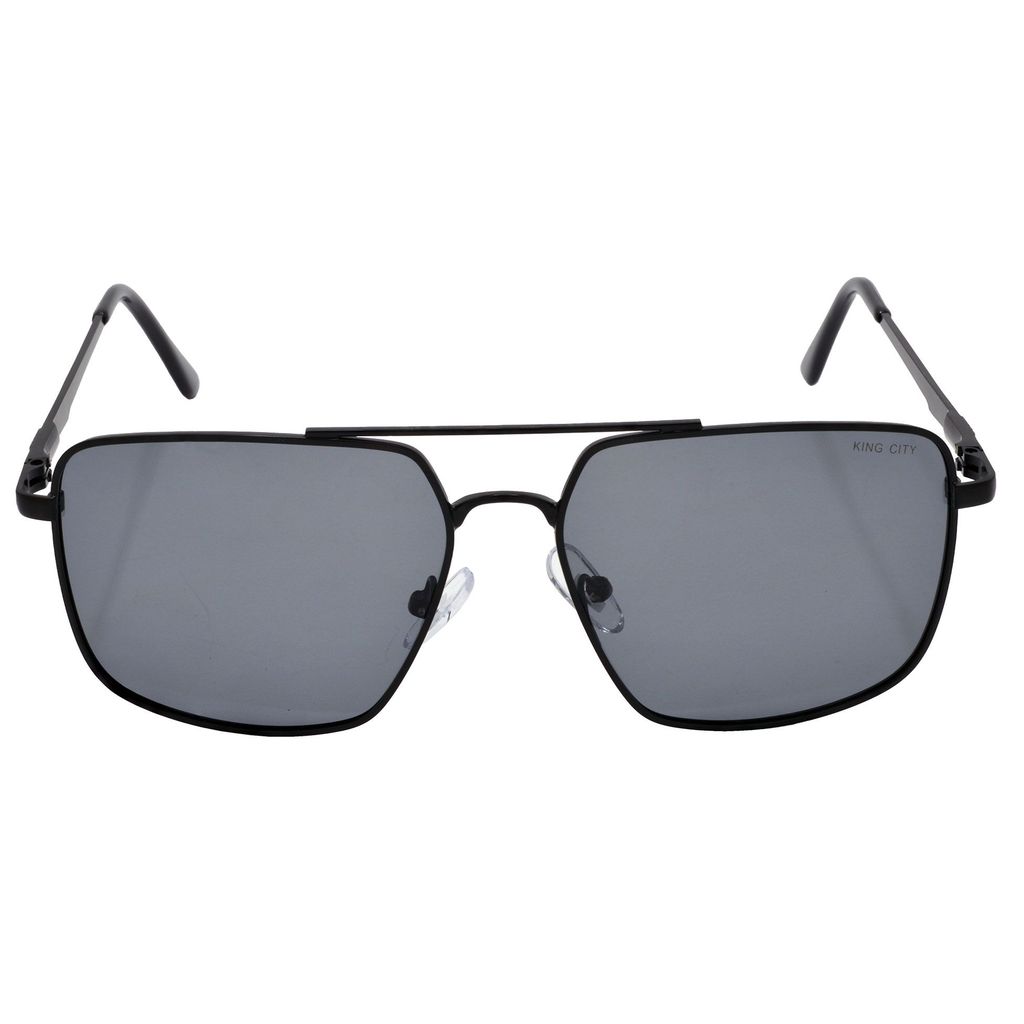 Stylish Rectangular Pilot Full-Frame Metal Polarized Sunglasses for Men and Women | Black Lens and Black Frame | HRS-KC1011-BK-BK-P