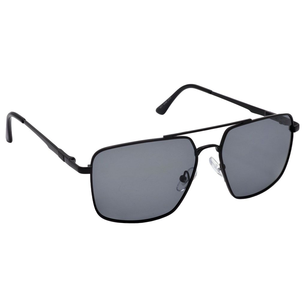 Stylish Rectangular Pilot Full-Frame Metal Polarized Sunglasses for Men and Women | Black Lens and Black Frame | HRS-KC1011-BK-BK-P