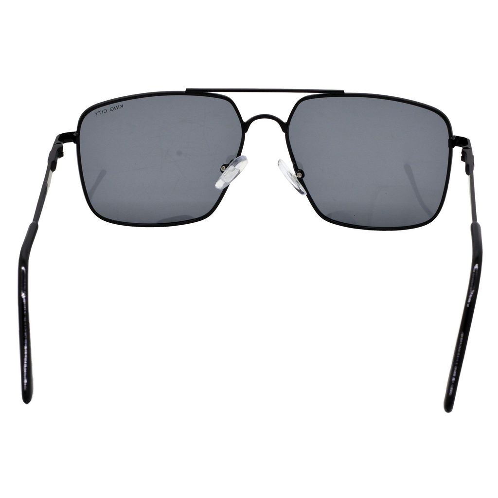 Stylish Rectangular Pilot Full-Frame Metal Polarized Sunglasses for Men and Women | Black Lens and Black Frame | HRS-KC1011-BK-BK-P