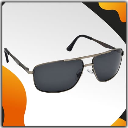 Stylish Wrap-around Full-Frame Metal Polarized Sunglasses for Men and Women | Black Lens and Steel Grey Frame | HRS-KC1010-LGRY-BK-P
